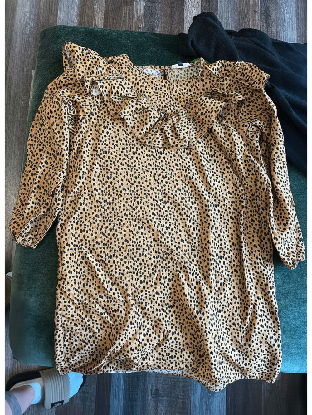 Leopard Print Ruffled Long Sleeve Dress